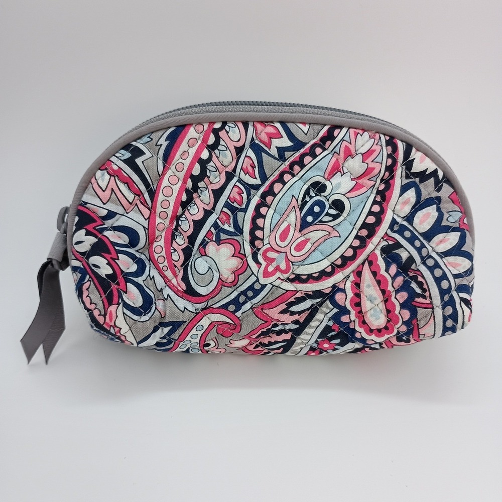 Vera Bradley Quilted Cotton Cosmetic Pouch Pink Blue Grey‎ Paisley 22512-P63